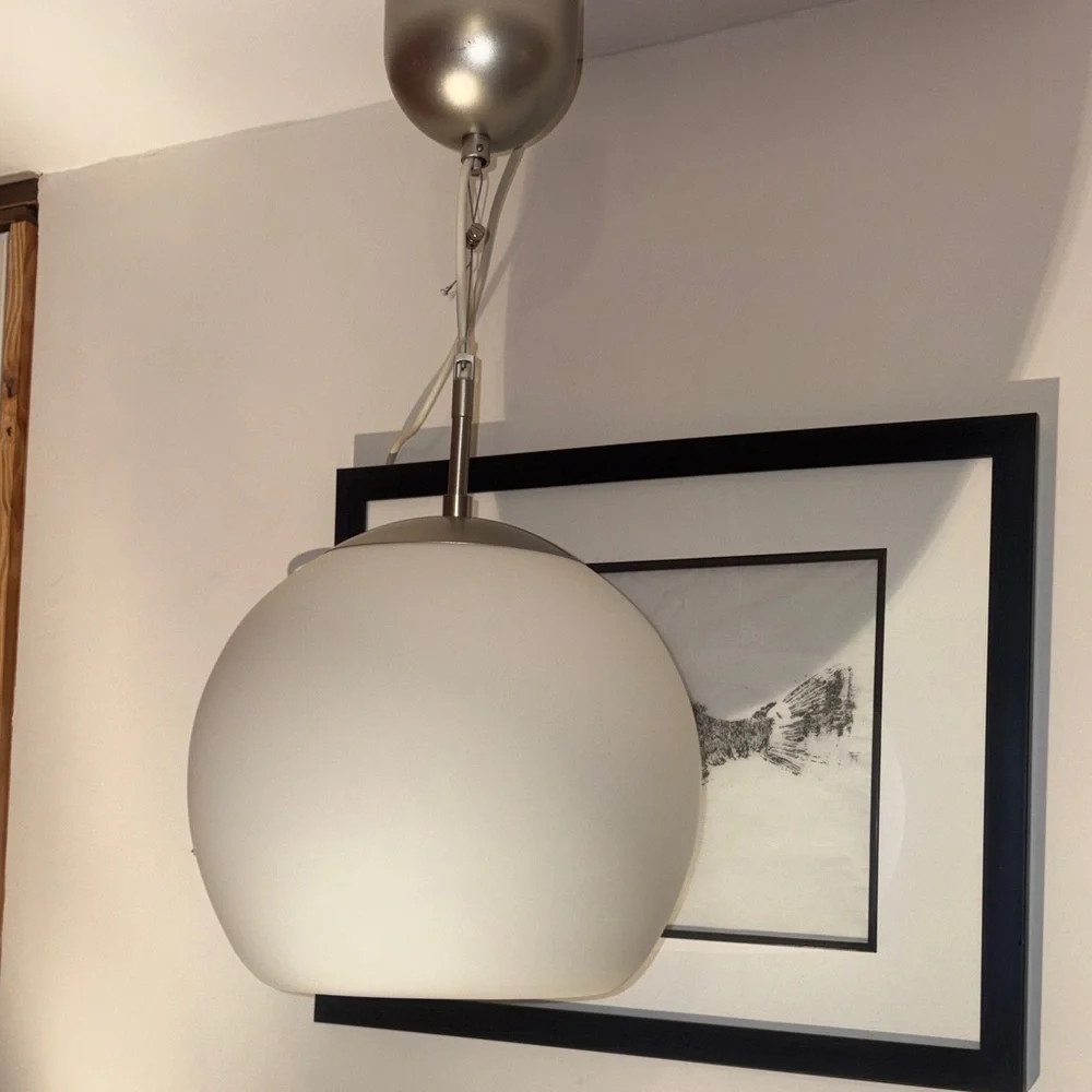 Y2K Ikea “Minut”Modern White Globe Round Hanging Light Foyer Dining Room Patio